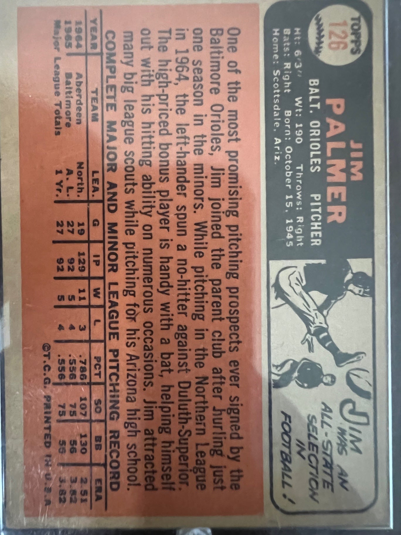 1966 Topps Jim Palmer Rookie Card #126 HOF