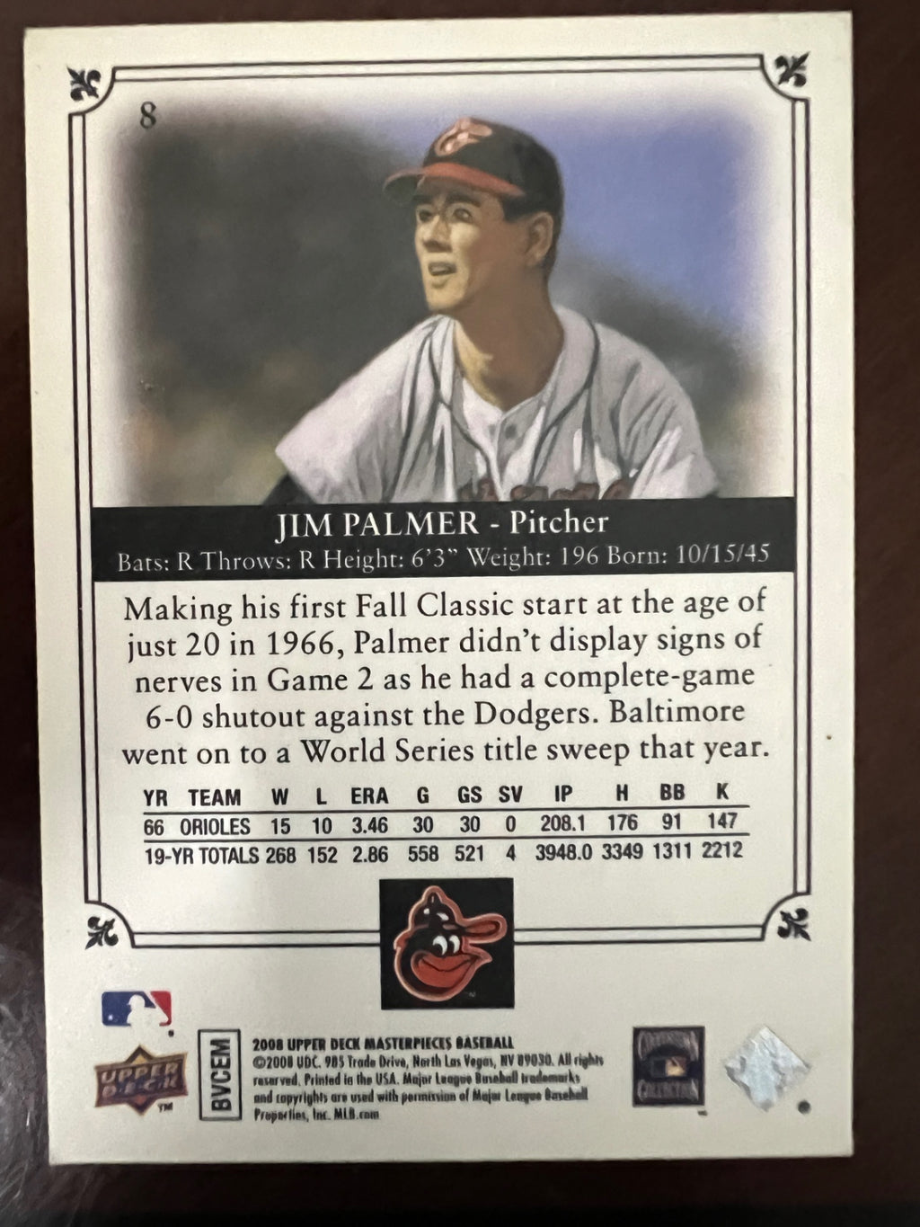 2008 Upper Deck Masterpieces Jim Palmer #8