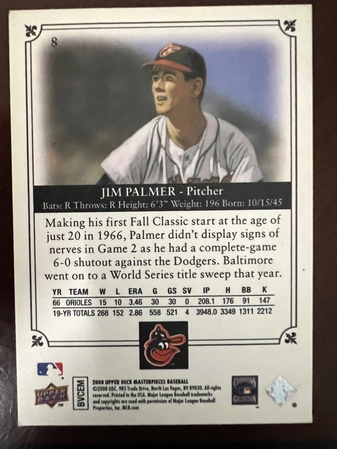 2008 Upper Deck Masterpieces Jim Palmer #8