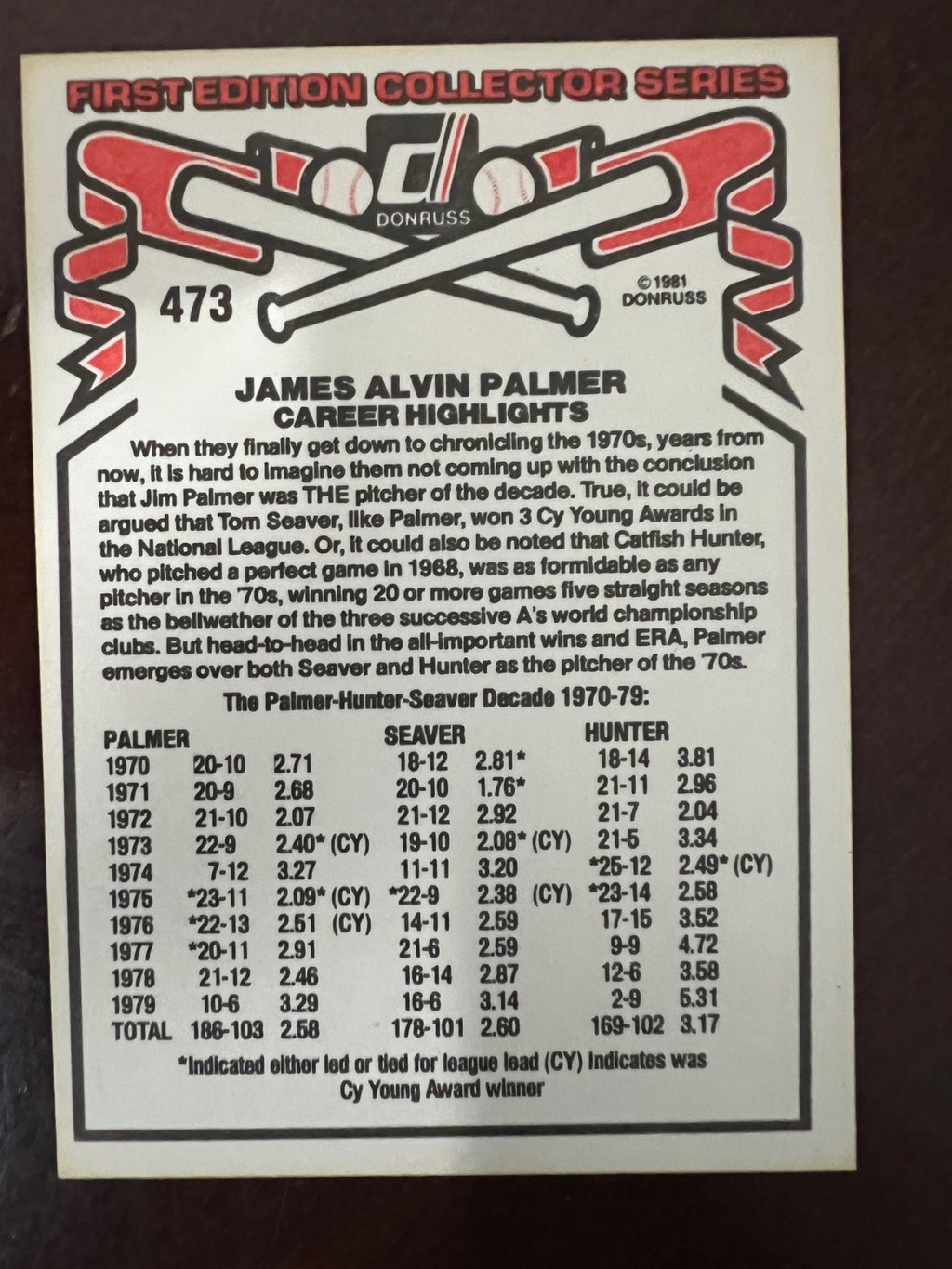 1981 Donruss Jim Palmer #473 Orioles HOF