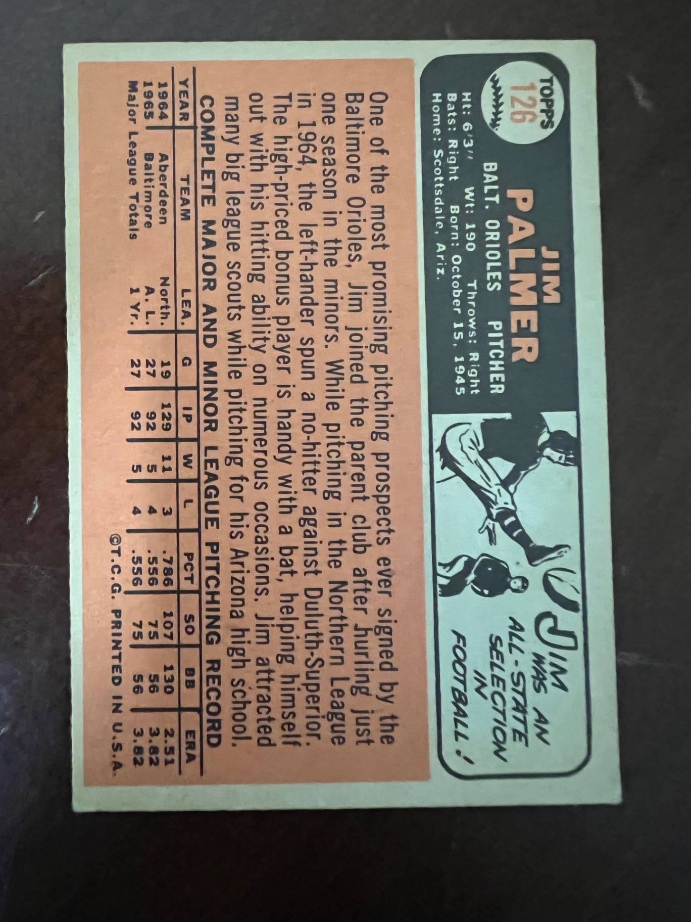 1966 Topps Jim Palmer Rookie Card #126 Orioles