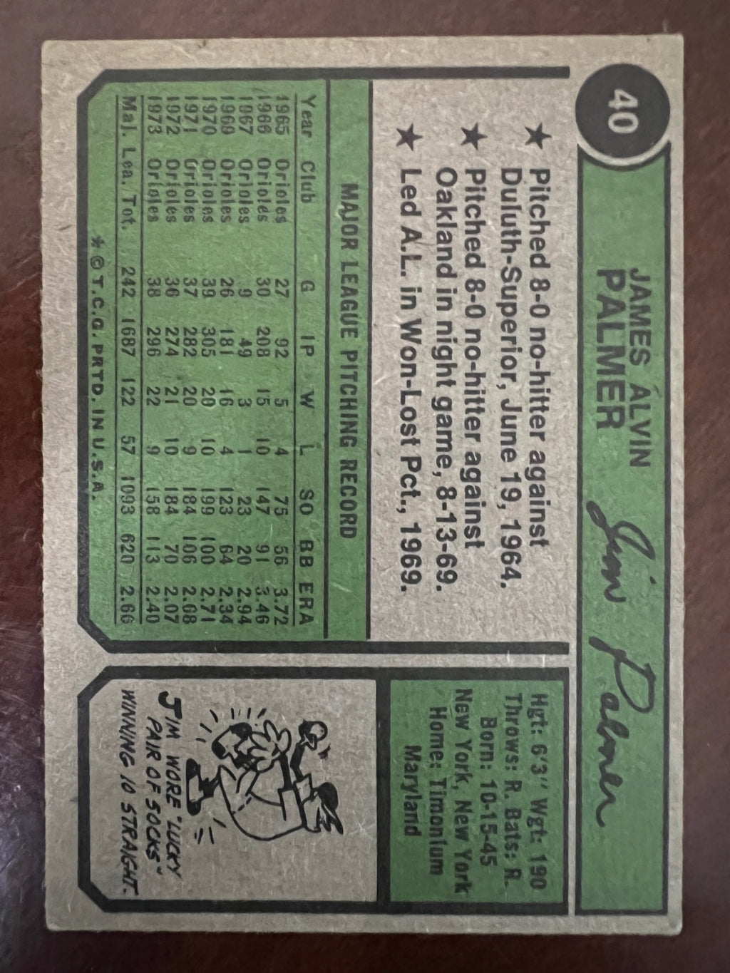 1974 Topps Jim Palmer #40 Orioles HOF