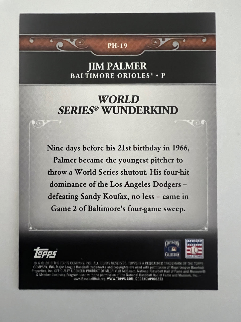 2013 Topps Update Jim Palmer #PH-19 Heroes