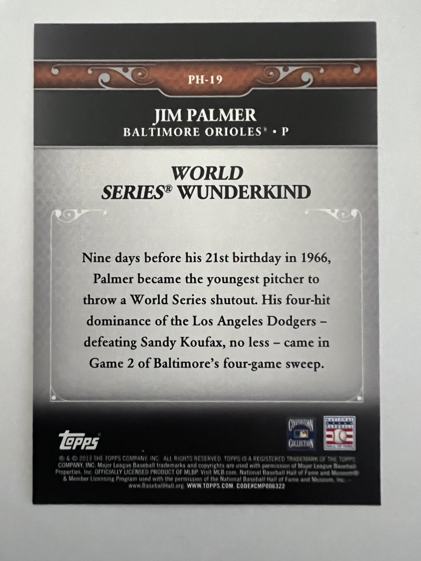 2013 Topps Update Jim Palmer #PH-19 Heroes
