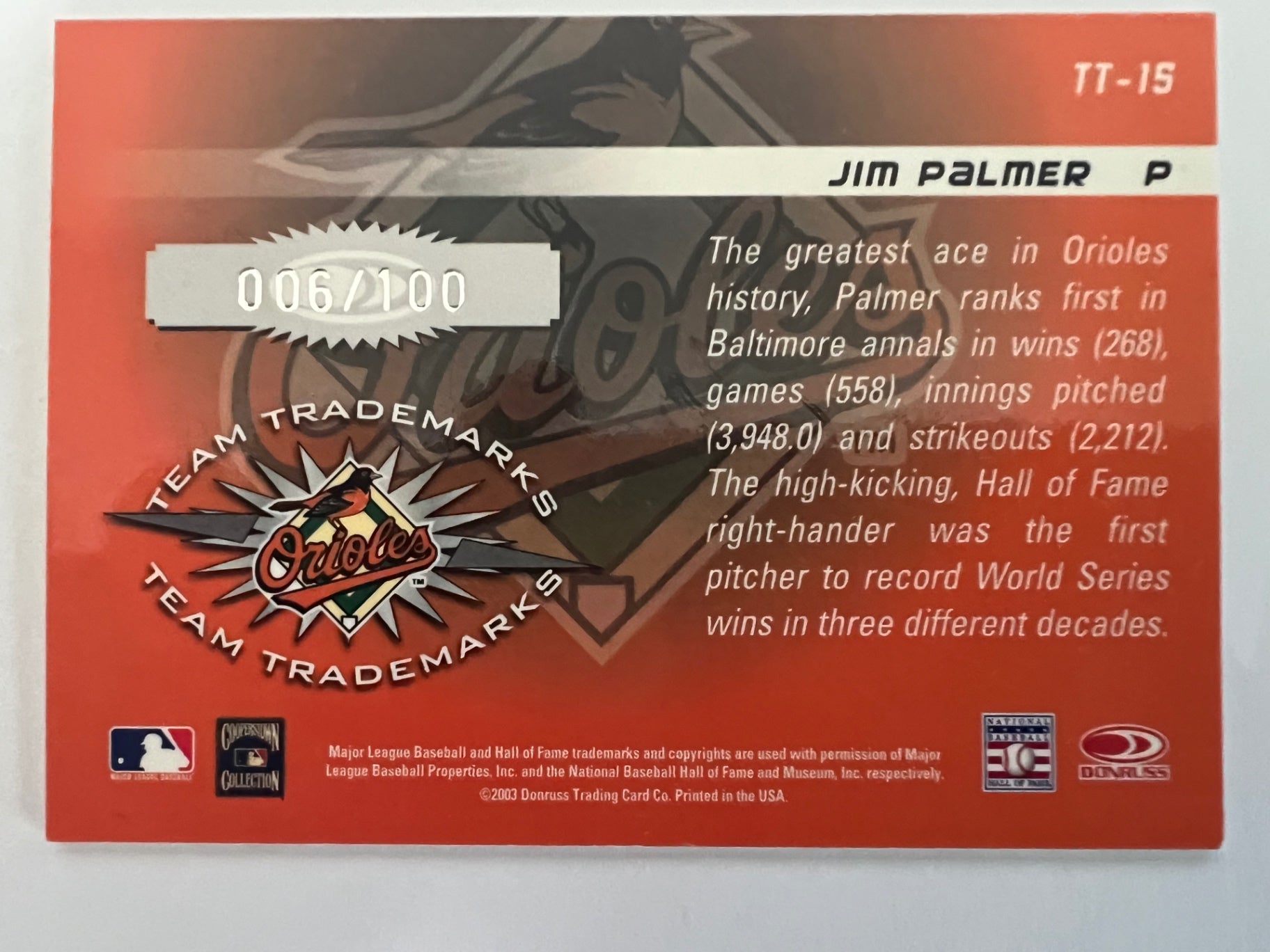 2003 Donruss Jim Palmer Signature /100