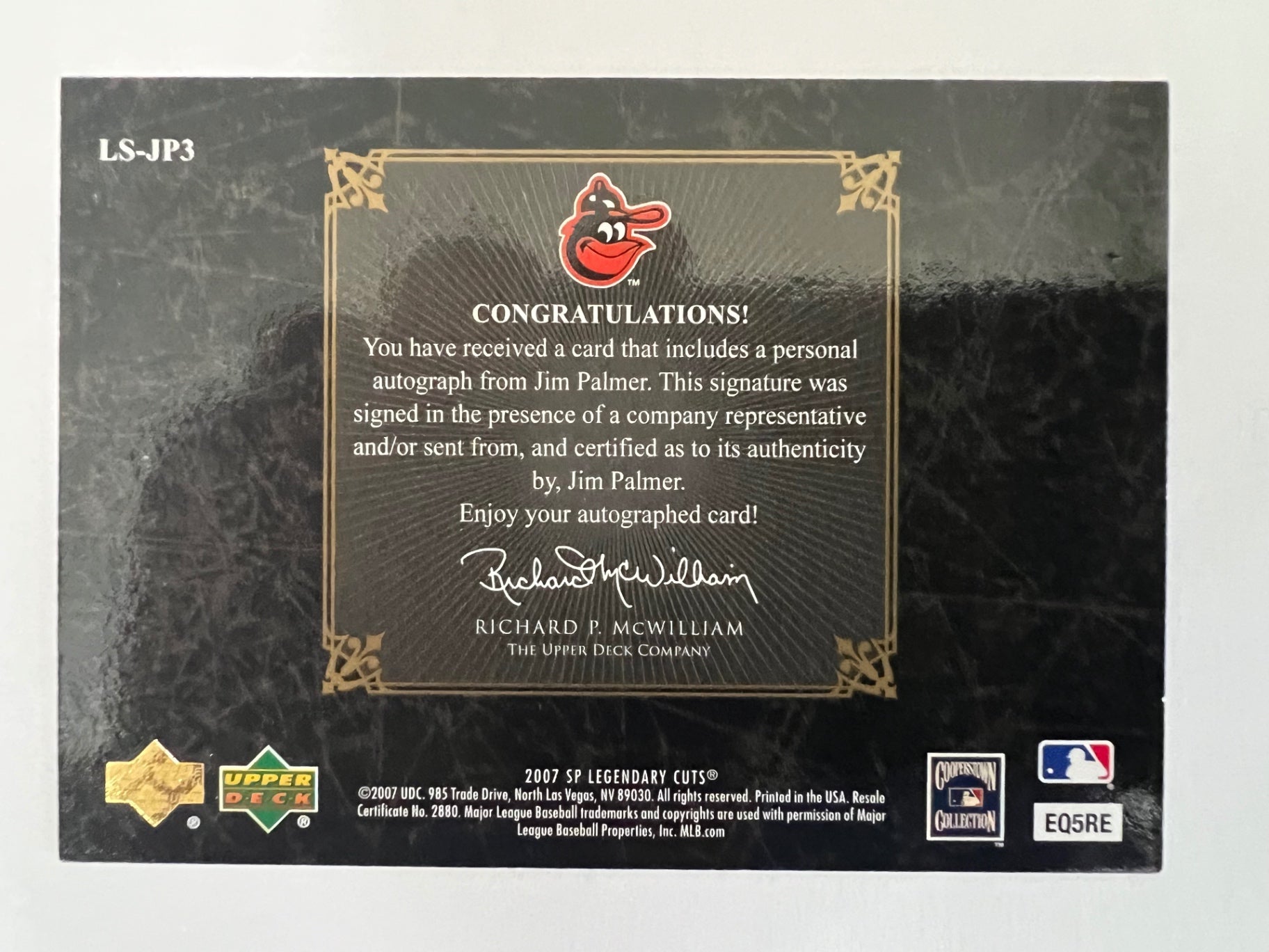 2007 SP Legendary Cuts Jim Palmer /199