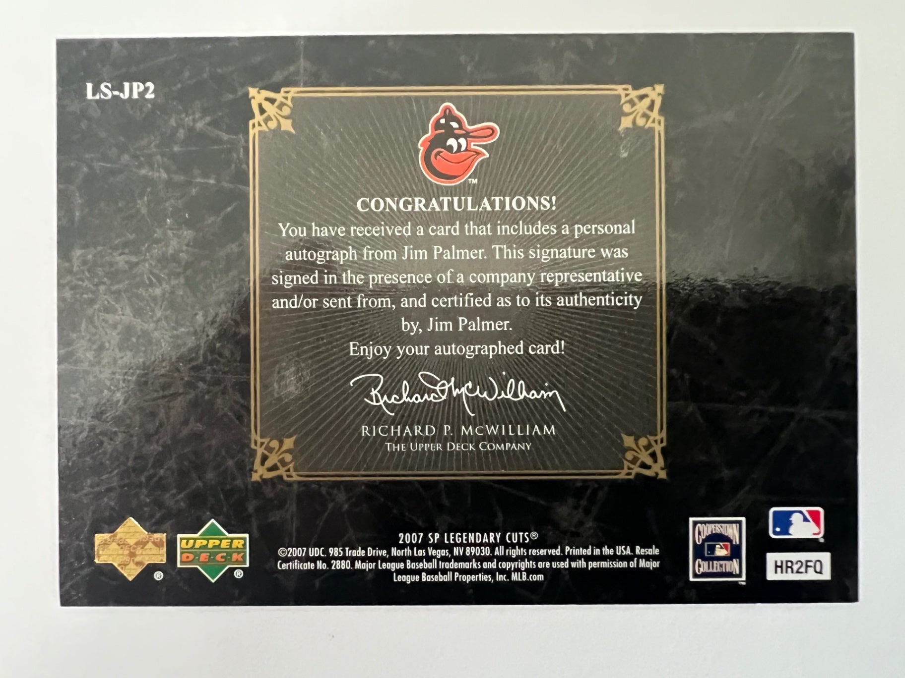 2007 SP Legendary Cuts Jim Palmer /199