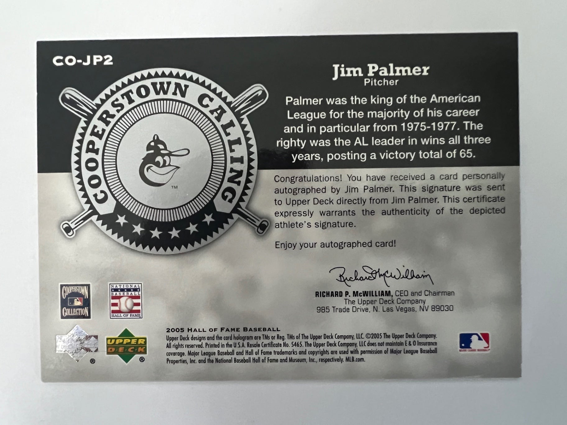 2005 UD Jim Palmer Cooperstown Calling /15
