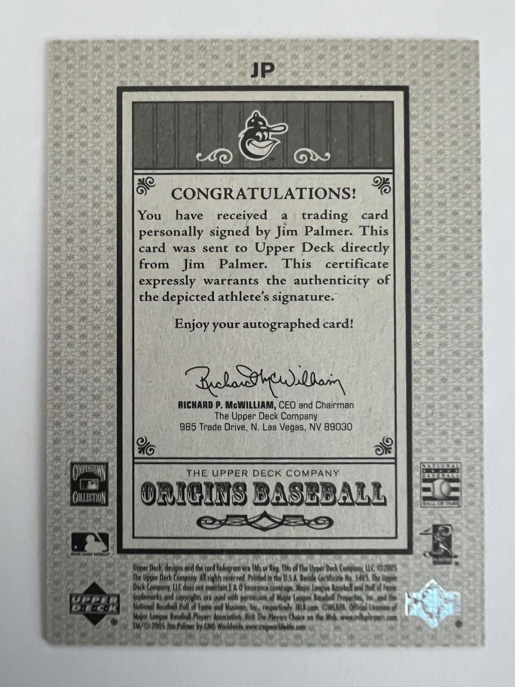 2005 UD Origins Jim Palmer Auto Green
