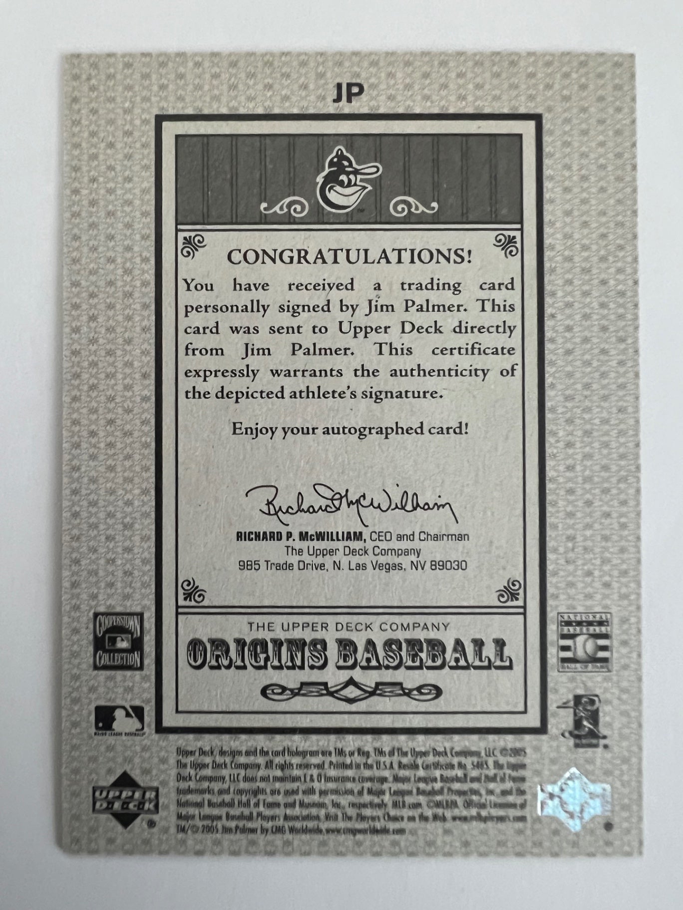 2005 UD Origins Jim Palmer Auto Green
