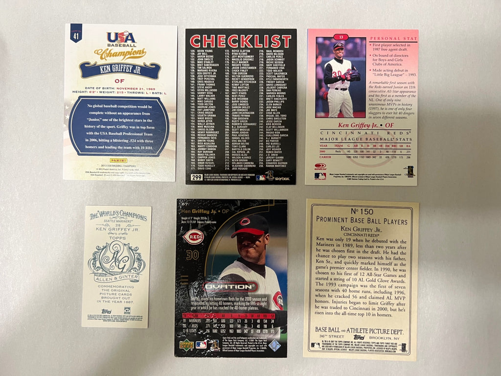Ken Griffey Jr. 6-Card Lot - 1999-2013 - Allen & Ginter SP, USA Champions, Ovation