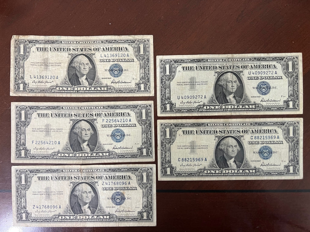 Lot of (5) 1957 $1 Silver Certificates - Blue Seals