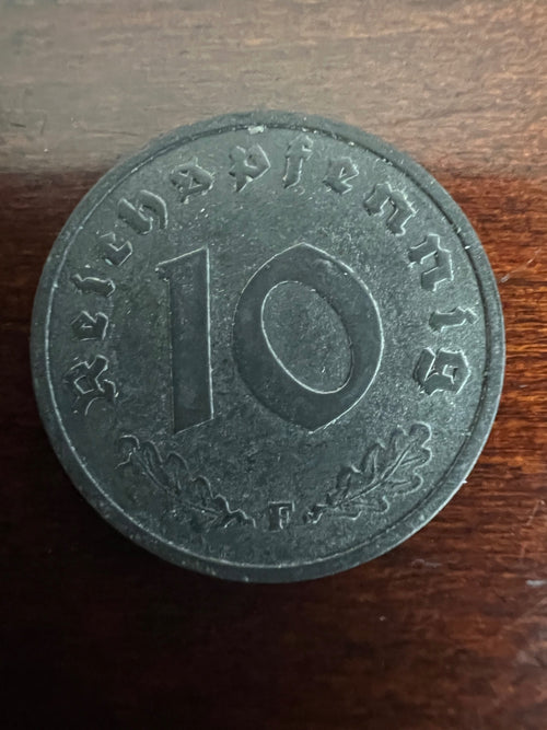 1944-F German 10 Reichspfennig Swastika Coin