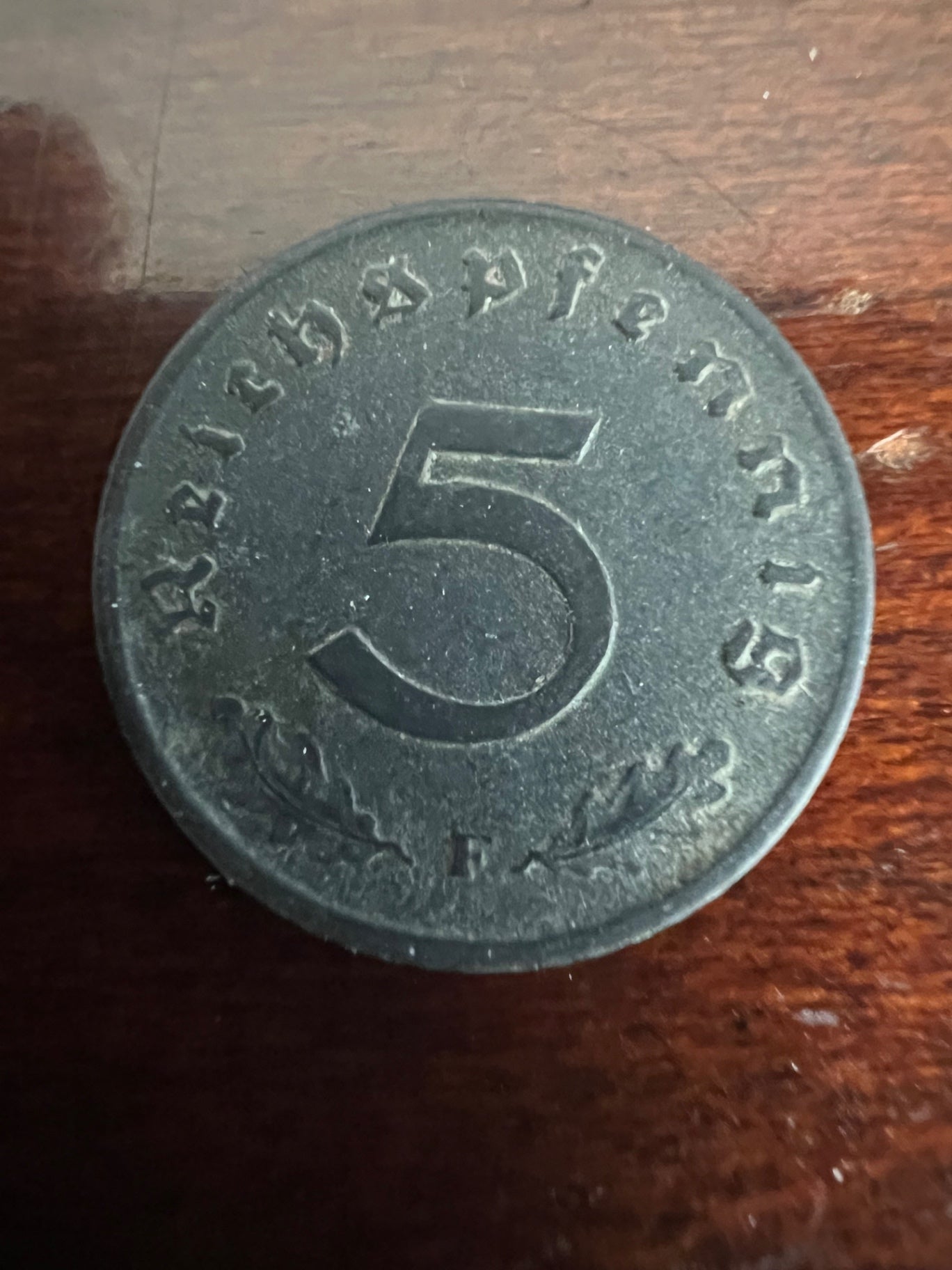 1940-F German 5 Reichspfennig Swastika Coin