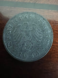 1944-F German 10 Reichspfennig Swastika Coin