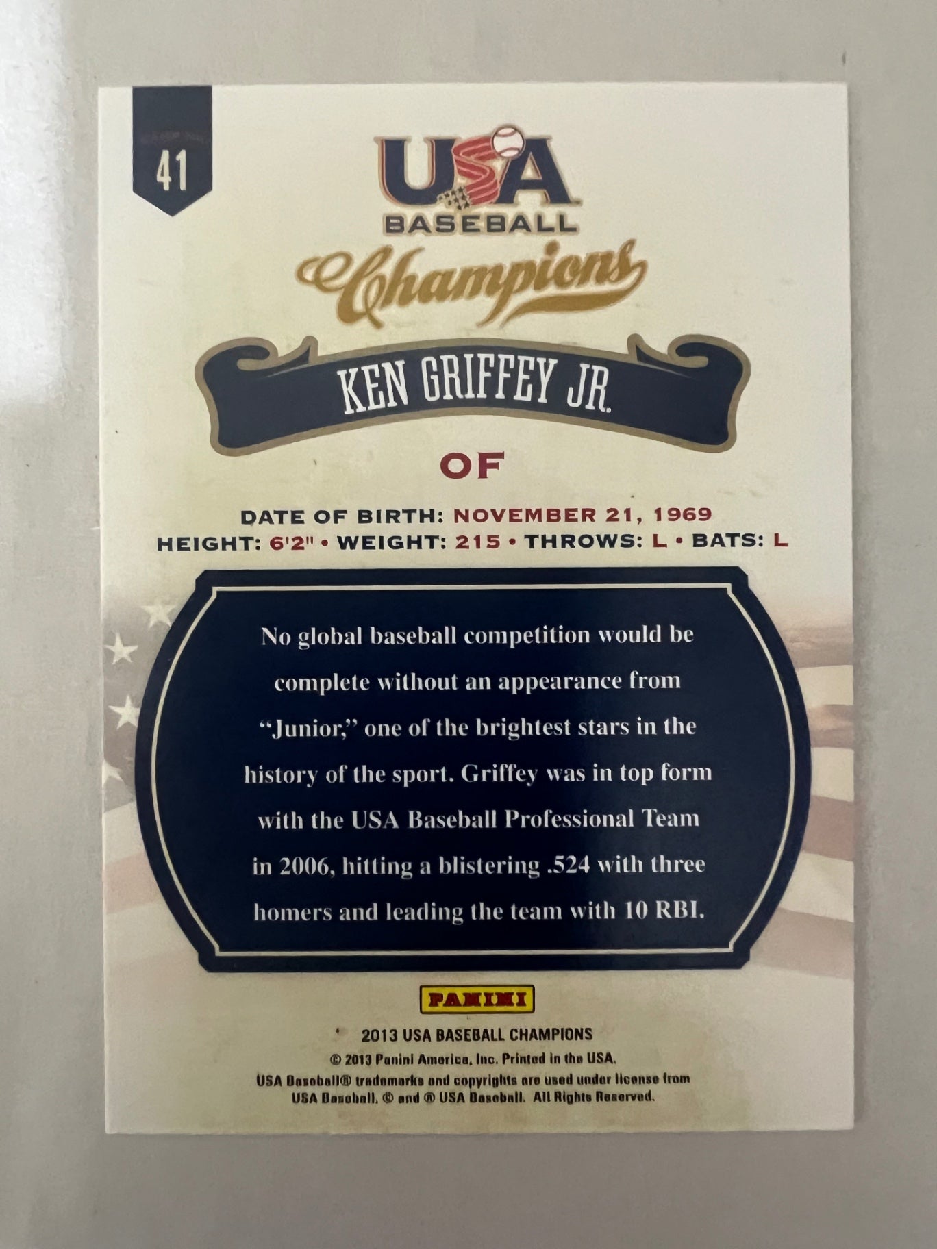 Ken Griffey Jr. 6-Card Lot - 1999-2013 - Allen & Ginter SP, USA Champions, Ovation