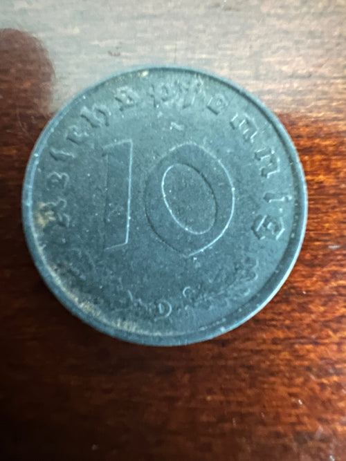 1941-D German 10 Reichspfennig Swastika Coin