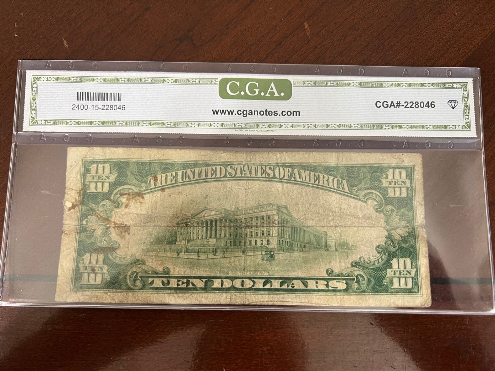 1928 $10 Gold Certificate Woods-Mellon CGA 15