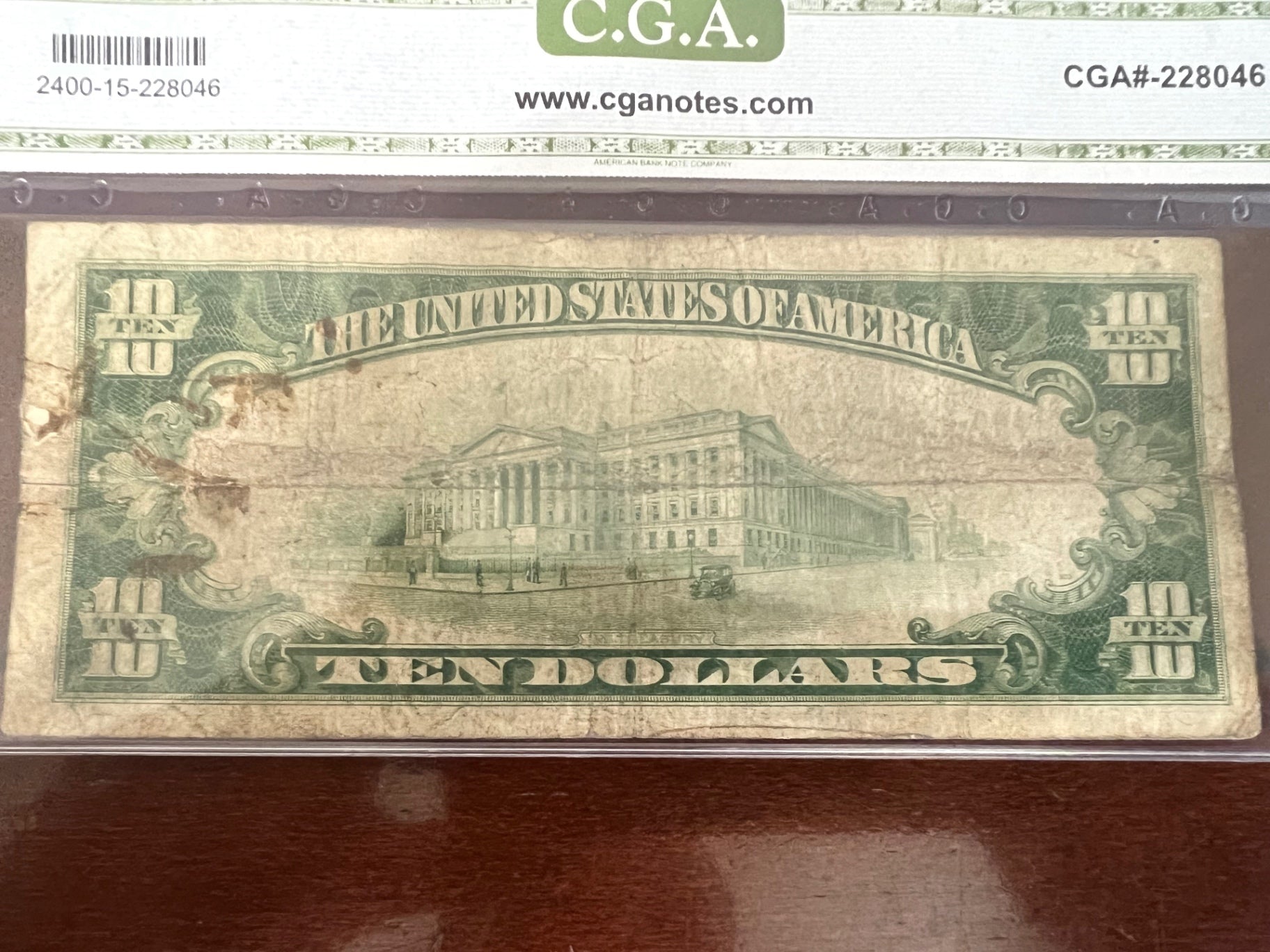 1928 $10 Gold Certificate Woods-Mellon CGA 15