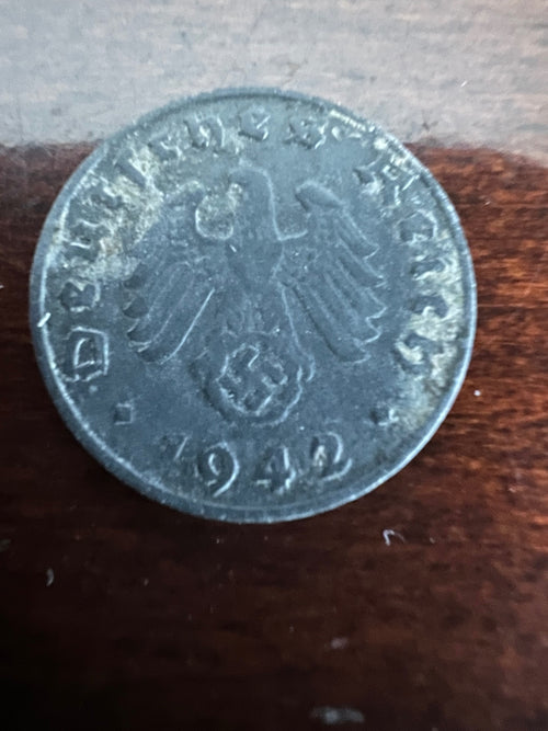 1942-G German 1 Reichspfennig Swastika Coin