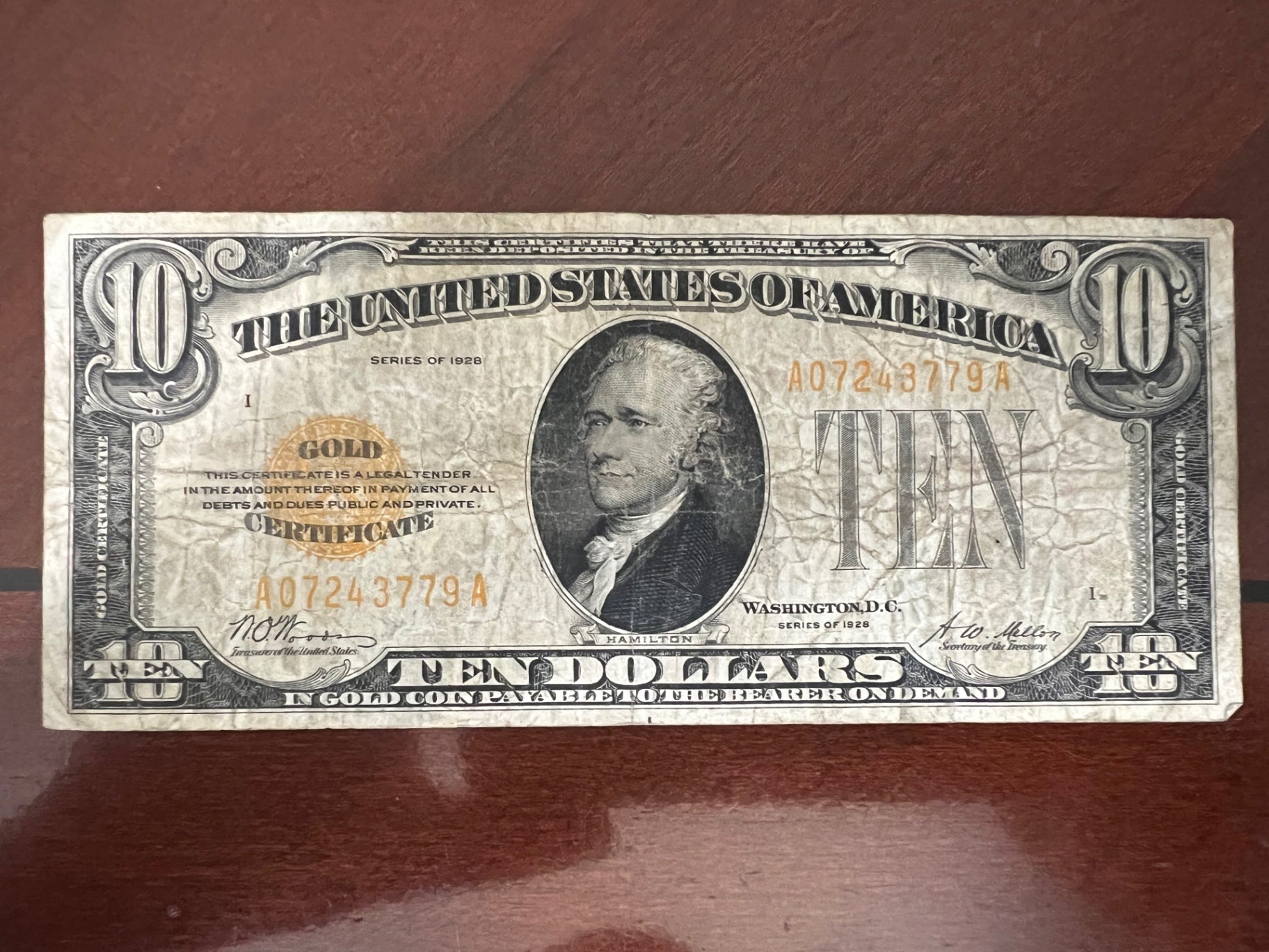 Series 1928 $10 Gold Certificate Woods Mellon