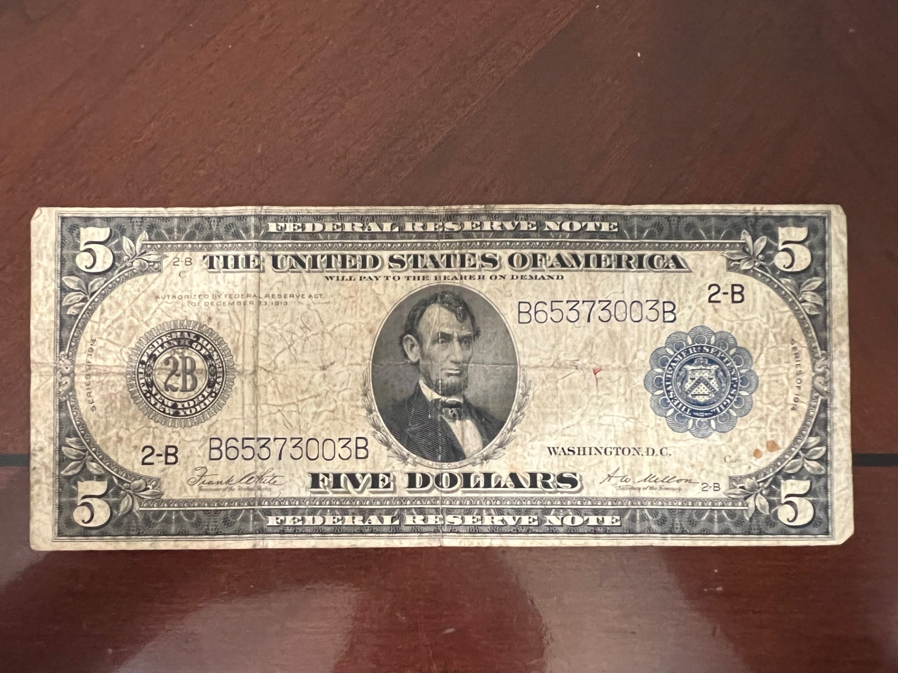 1914 $5 Blue Seal FRN Horse Blanket B65373003B