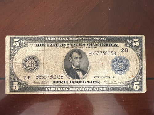 1914 $5 Blue Seal FRN Horse Blanket B65373003B