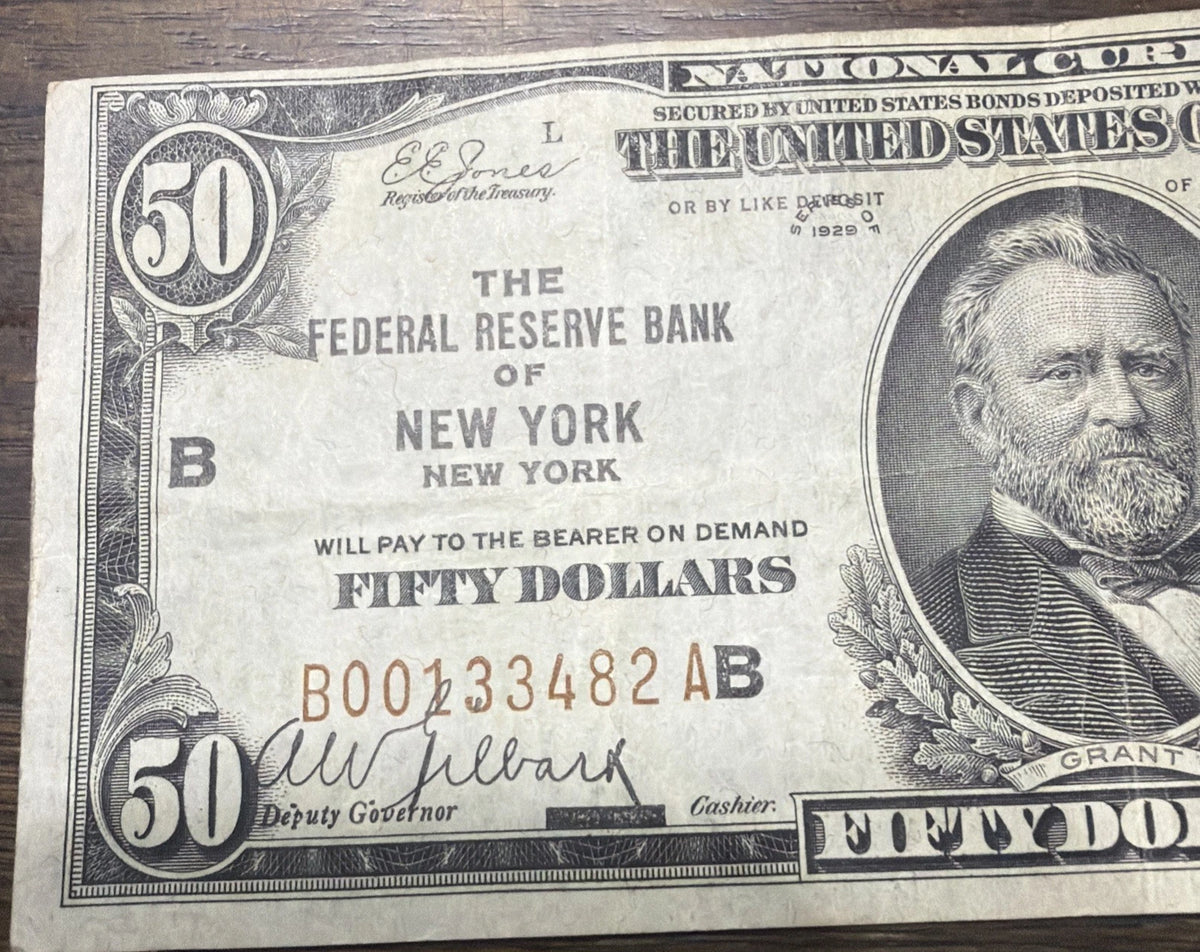 1929 $50 Federal Reserve Bank Note New York Brown Seal Fr. 1880-B