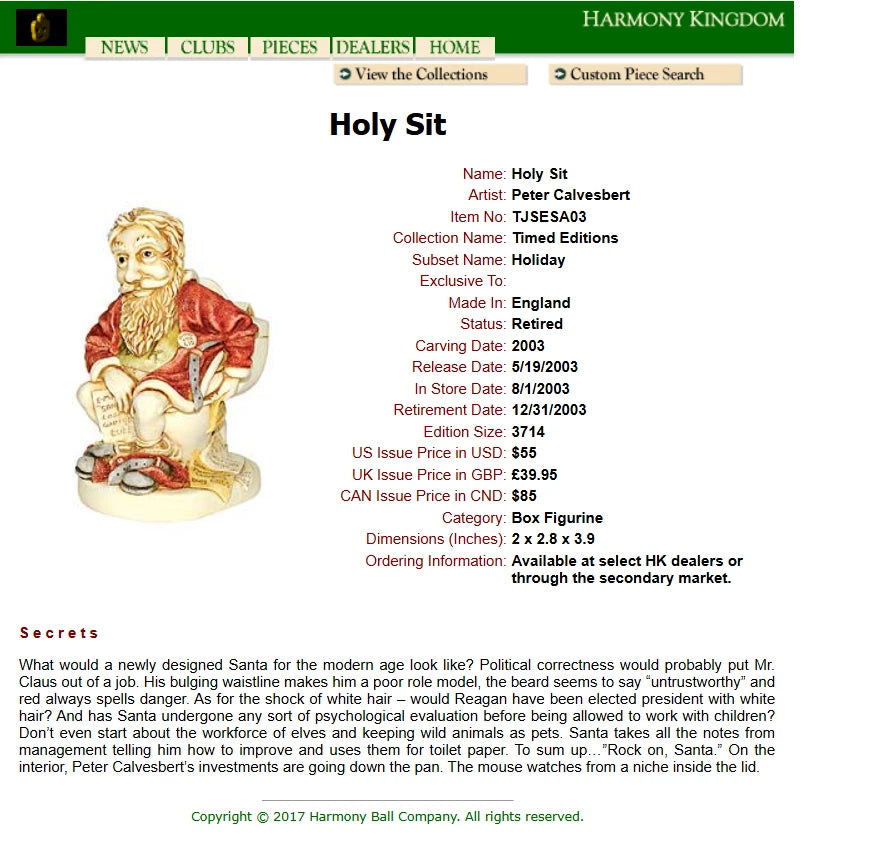 Harmony Kingdom Holy Sit Treasure Jest Santa Box