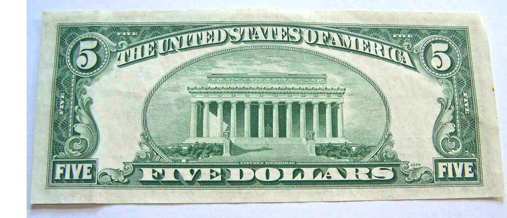 1953A $5 US Silver Certificate Blue Seal Series Note Lincoln Memorial