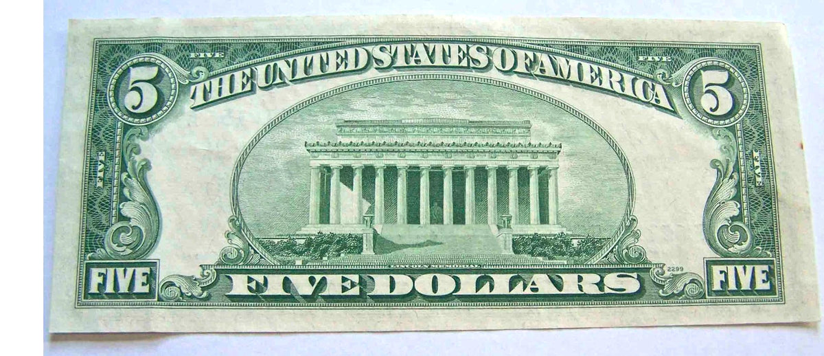 1953A $5 US Silver Certificate Blue Seal Series Note Lincoln Memorial