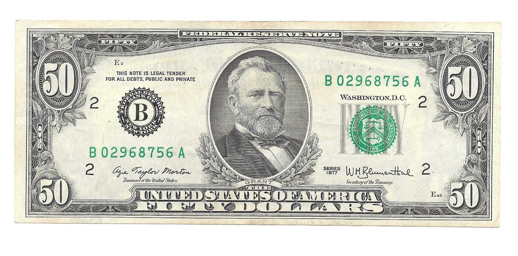 Series 1977 $50 Federal Reserve Note Front to Back Offset Transfer Error