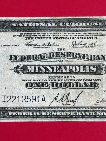 1918 $1 Large Size Federal Reserve Bank Note Minneapolis Fr. 734 Green Eagle