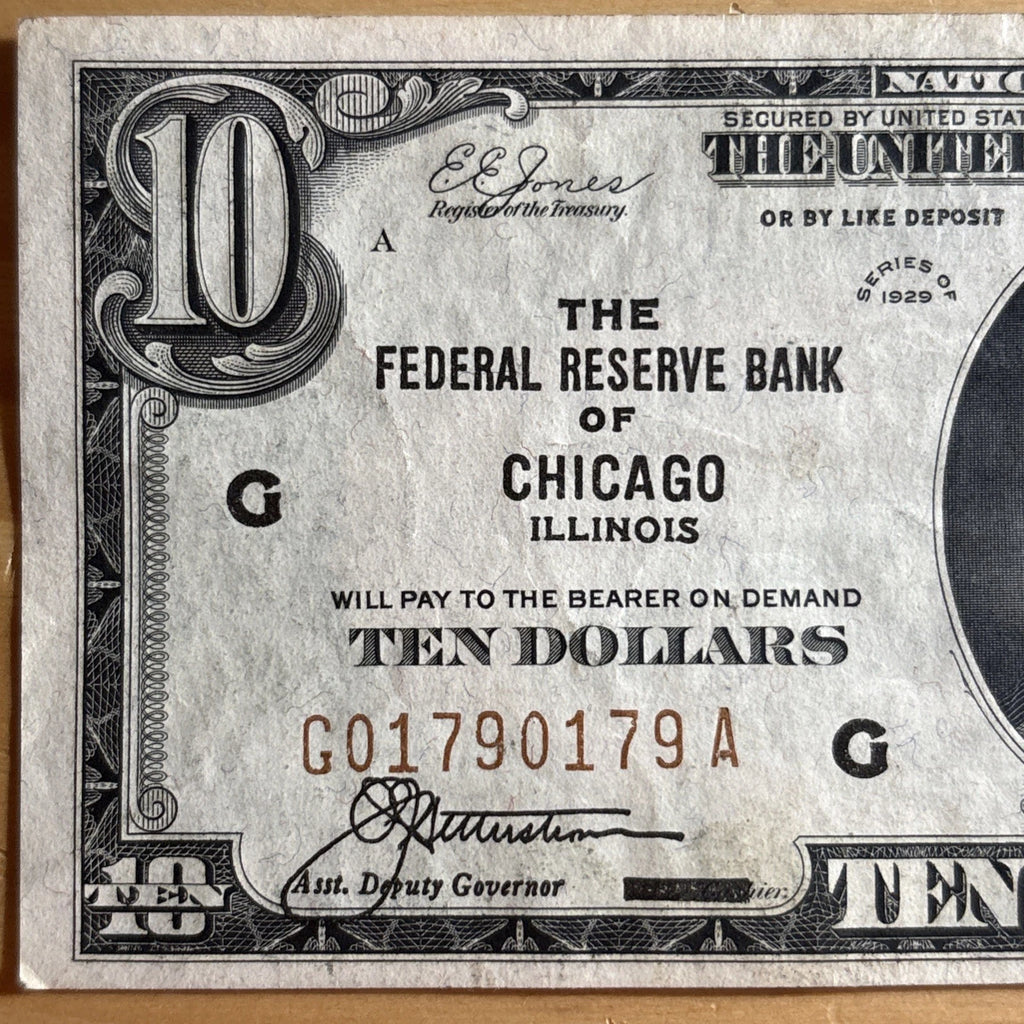 1929 $10 Federal Reserve Bank Note Chicago Illinois Brown Seal Currency