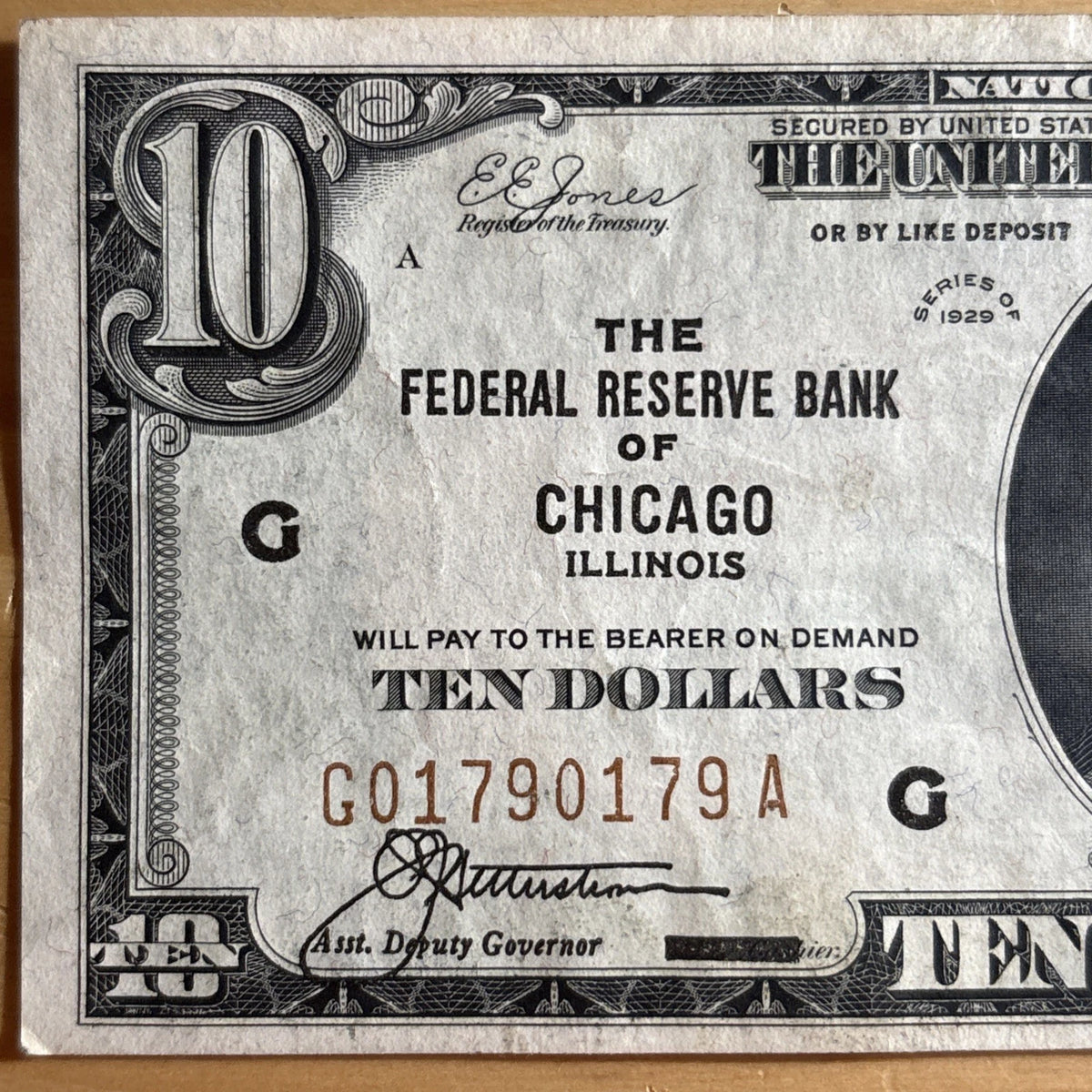 1929 $10 Federal Reserve Bank Note Chicago Illinois Brown Seal Currency