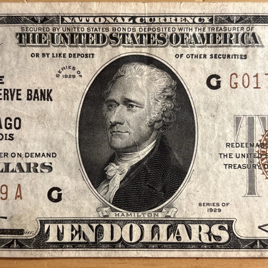 1929 $10 Federal Reserve Bank Note Chicago Illinois Brown Seal Currency