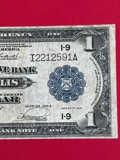 1918 $1 Large Size Federal Reserve Bank Note Minneapolis Fr. 734 Green Eagle