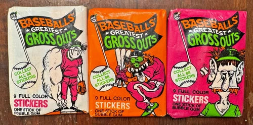 3 Pack Lot - 1988 Leaf Baseballs Greatest Gross Outs Sealed Wax Packs 3 Wrapper Lot