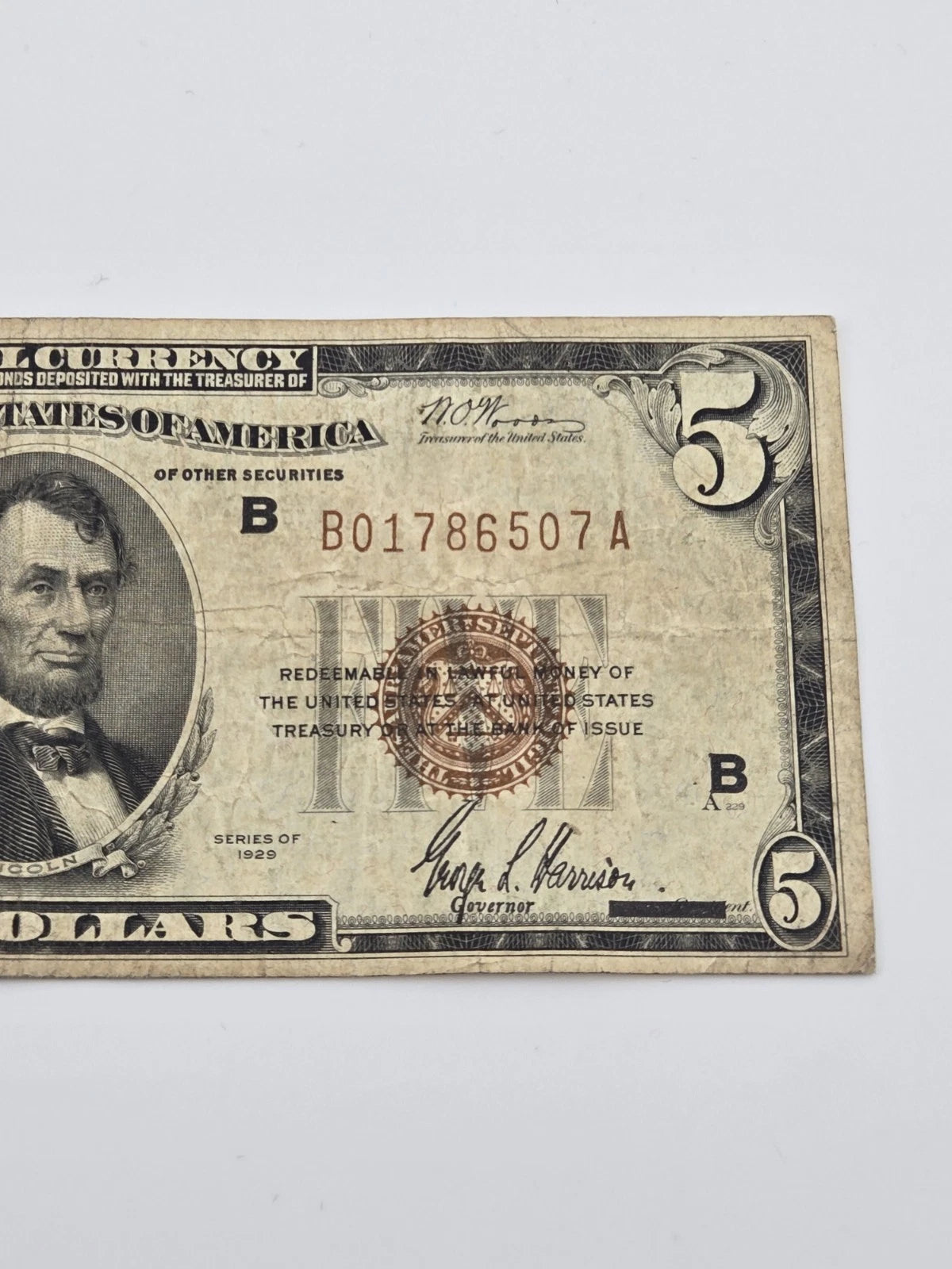 1929 $5 Federal Reserve Bank Note New York Fr. 1850-B Brown Seal Paper Money