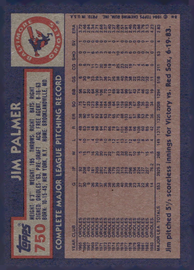 1984 Topps #750 Jim Palmer
