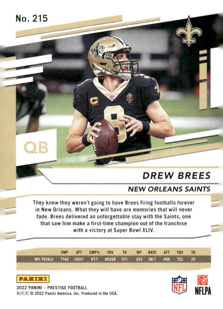 2022 Panini Prestige #215 Drew Brees