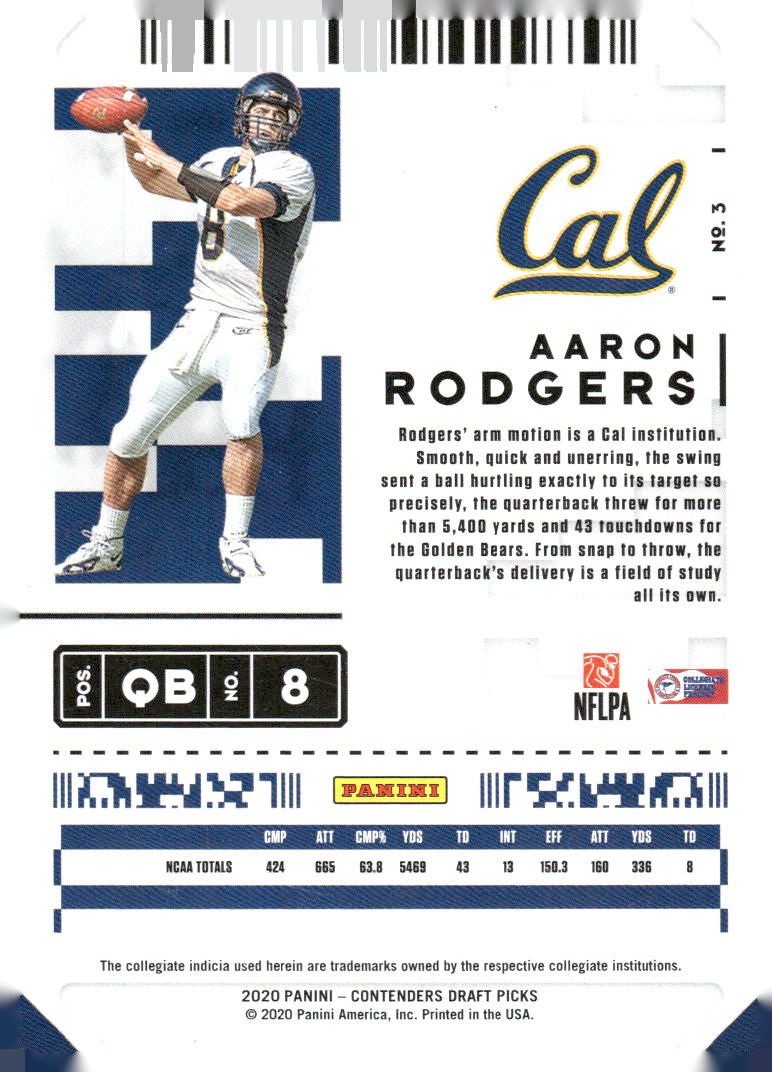 2020 Panini Contenders Draft Picks #3 Aaron Rodgers