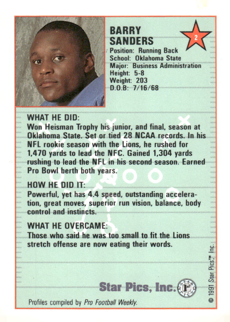 1991 Star Pics #2 Barry Sanders