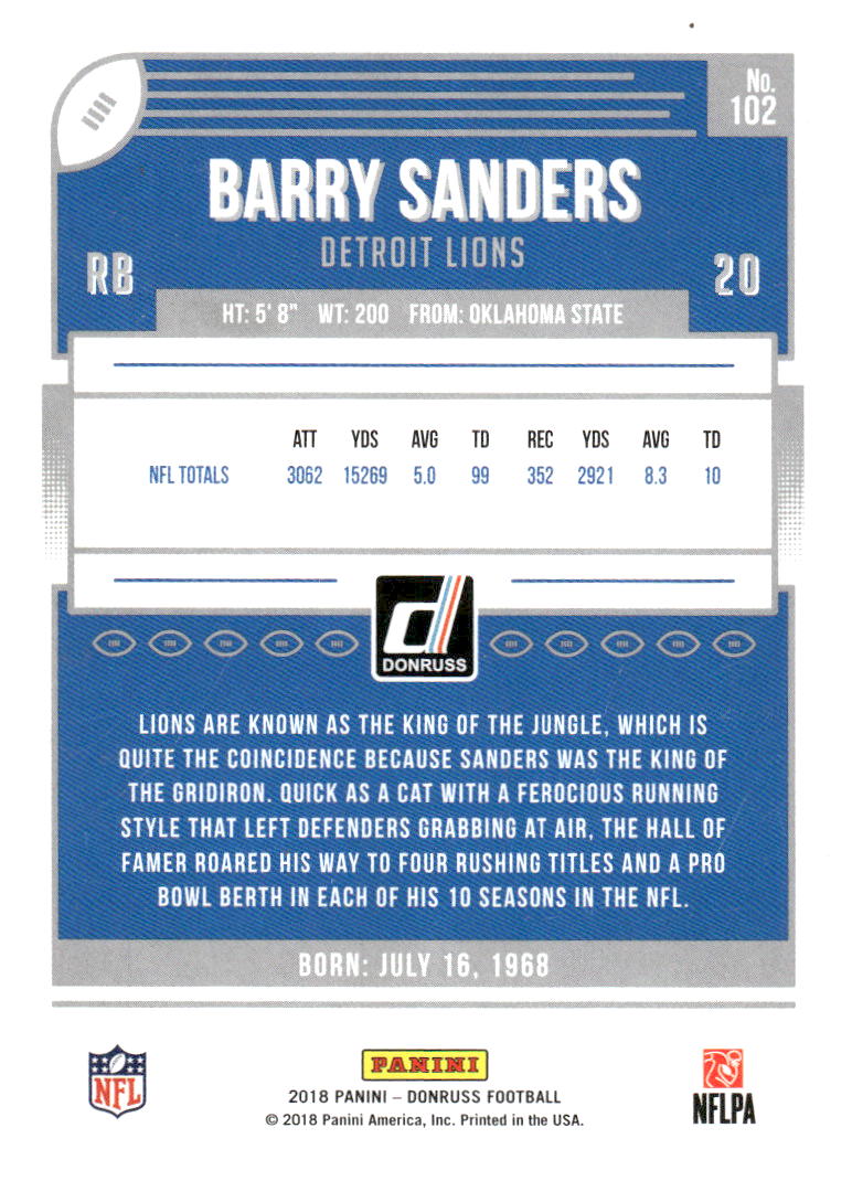 2018 Donruss #102 Barry Sanders