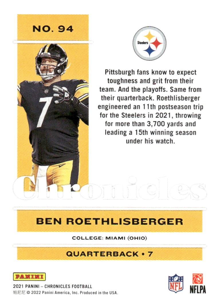 2021 Panini Chronicles #94 Ben Roethlisberger
