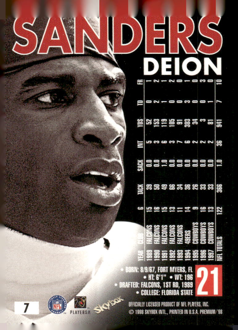 1998 SkyBox Premium #7 Deion Sanders Fleet Farm