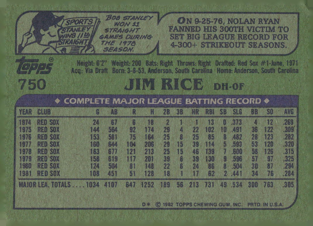 1982 Topps #750 Jim Rice