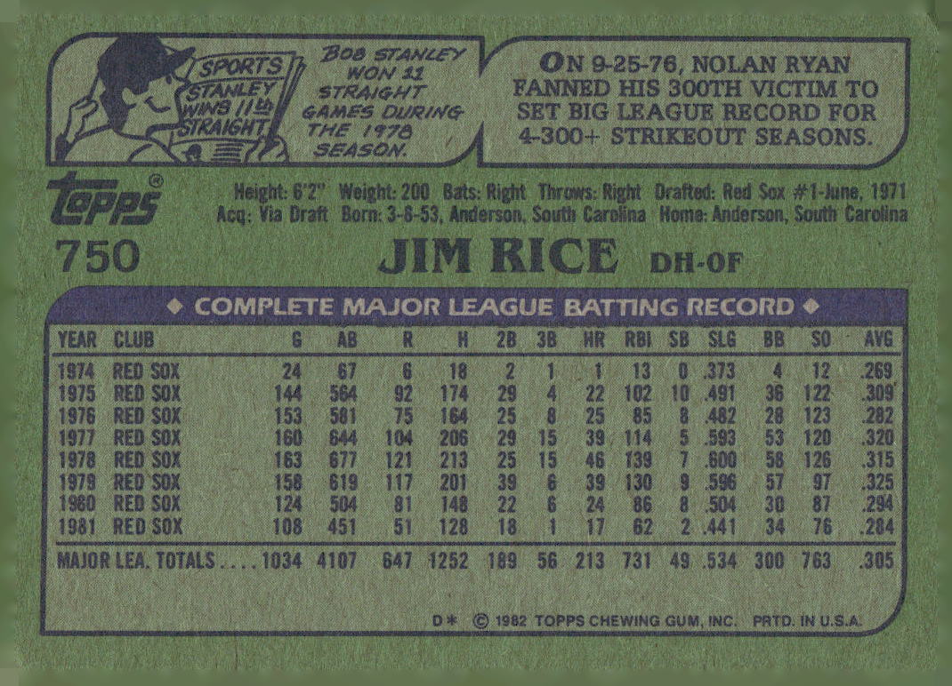 1982 Topps #750 Jim Rice