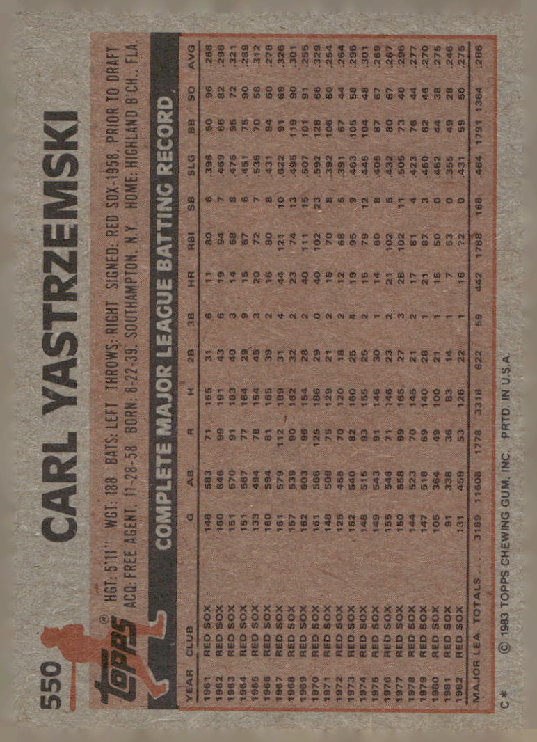 1983 Topps #550 Carl Yastrzemski
