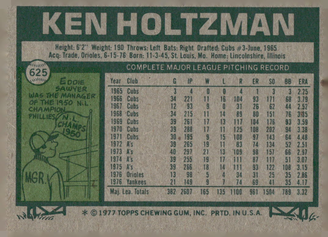 1977 Topps #625 Ken Holtzman